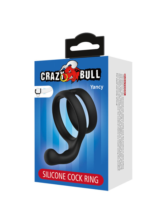 CRAZY BULL - YANCY ANILLO DOBLE PARA PENE Y TESTÍCULOS SILICONA NEGRO