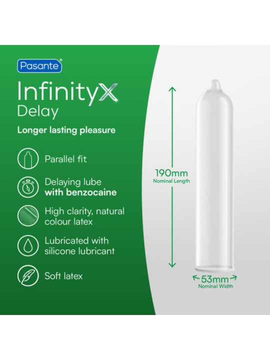 Pasante Infinity X Delay: preservativos retardantes, caja de 144