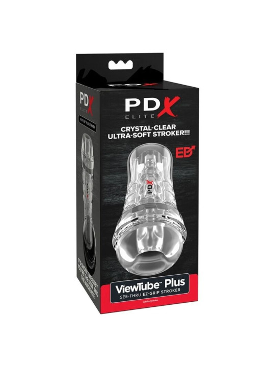 PDX ELITE - MASTURBADOR TRANSPARENTE VIEWTUBE PLUS SEE-THRU EZ-GRIP 21 CM
