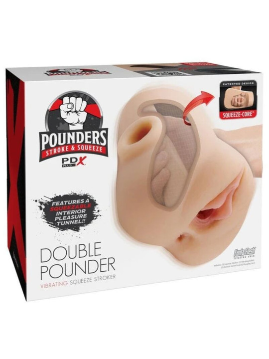 PDX PLUS - MASTURBADOR DOBLE VIBRADOR DOUBLE POUNDER SQUEEZE LIGHT 20.5 CM