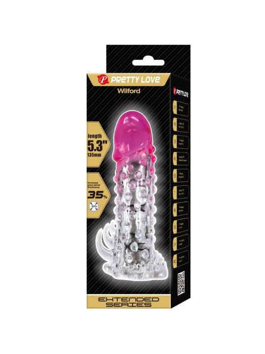 PRETTY LOVE - WILFORD FUNDA REALÍSTICA ALARGADORA CON RELIEVE PARA PENE ROSA