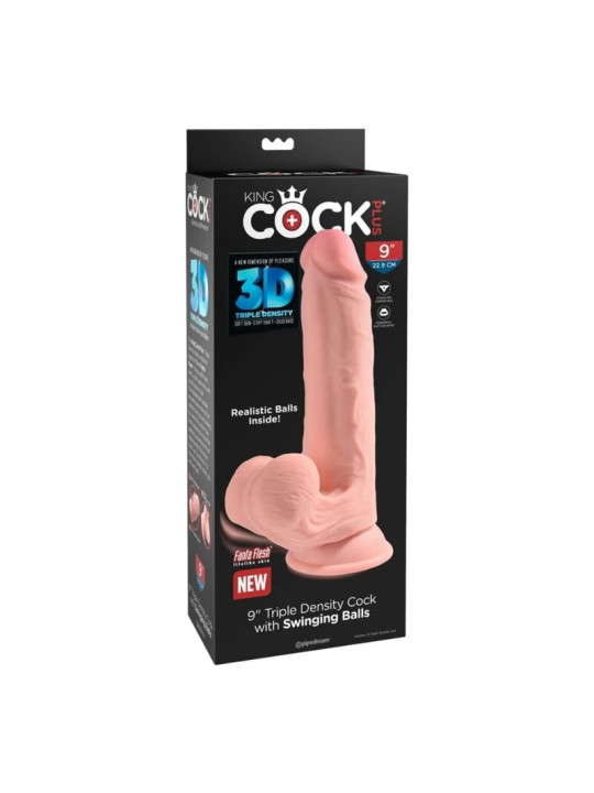 KING COCK PLUS - DILDO REALISTA TRIPLE DENSIDAD CON TESTÍCULOS OSCILANTES 23 CM COLOR NATURAL