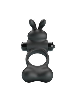 PRETTY LOVE - ANILLO VIBRADOR PARA PENE CON ESTIMULADOR DE CONEJITO 10 FUNCIONES NEGRO