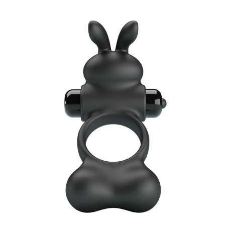 PRETTY LOVE - ANILLO VIBRADOR PARA PENE CON ESTIMULADOR DE CONEJITO 10 FUNCIONES NEGRO
