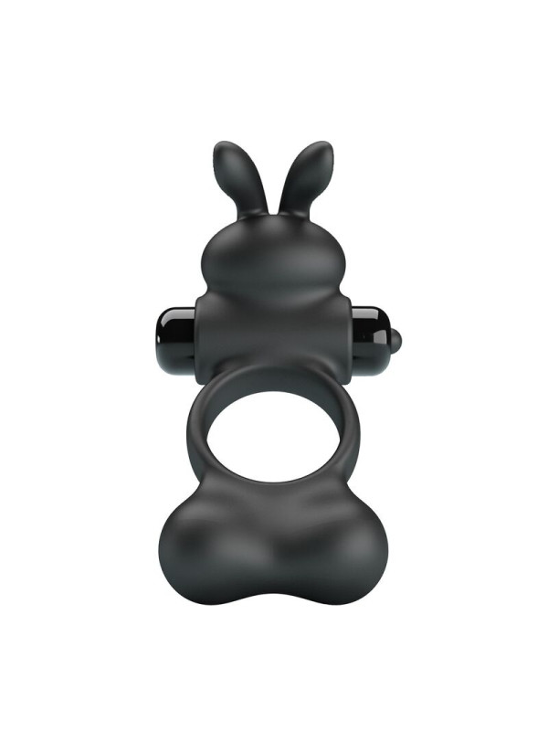PRETTY LOVE - ANILLO VIBRADOR PARA PENE CON ESTIMULADOR DE CONEJITO 10 FUNCIONES NEGRO