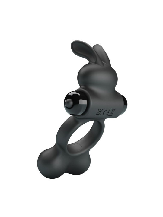 PRETTY LOVE - ANILLO VIBRADOR PARA PENE CON ESTIMULADOR DE CONEJITO 10 FUNCIONES NEGRO