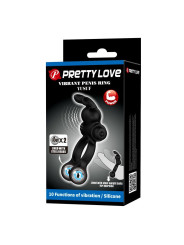 PRETTY LOVE - ANILLO VIBRADOR PARA PENE CON ESTIMULADOR DE CONEJITO 10 FUNCIONES NEGRO