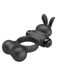 PRETTY LOVE - ANILLO VIBRADOR PARA PENE CON ESTIMULADOR DE CONEJITO 10 FUNCIONES NEGRO