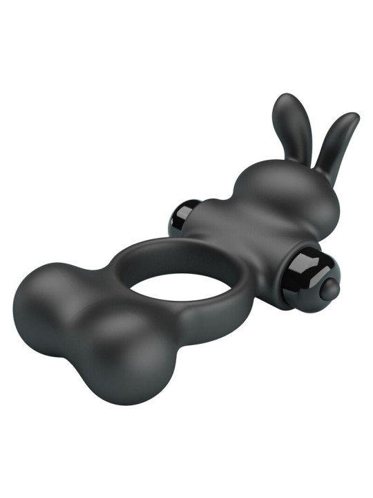 PRETTY LOVE - ANILLO VIBRADOR PARA PENE CON ESTIMULADOR DE CONEJITO 10 FUNCIONES NEGRO