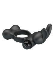 PRETTY LOVE - ANILLO VIBRADOR PARA PENE CON ESTIMULADOR DE CONEJITO 10 FUNCIONES NEGRO