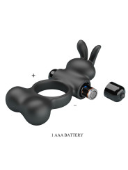 PRETTY LOVE - ANILLO VIBRADOR PARA PENE CON ESTIMULADOR DE CONEJITO 10 FUNCIONES NEGRO