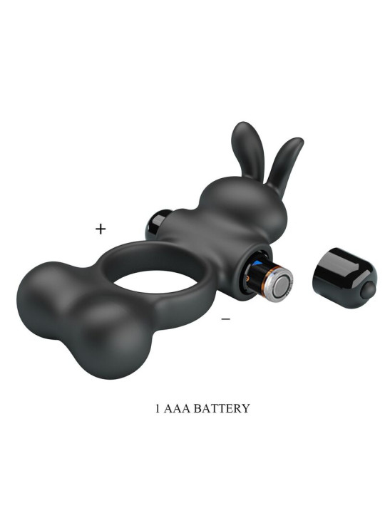 PRETTY LOVE - ANILLO VIBRADOR PARA PENE CON ESTIMULADOR DE CONEJITO 10 FUNCIONES NEGRO