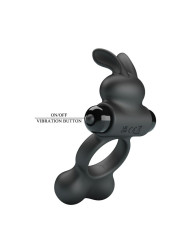 PRETTY LOVE - ANILLO VIBRADOR PARA PENE CON ESTIMULADOR DE CONEJITO 10 FUNCIONES NEGRO