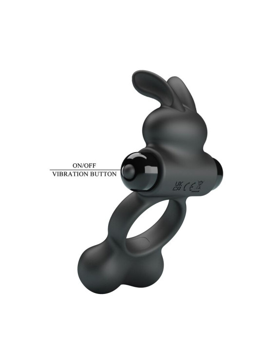PRETTY LOVE - ANILLO VIBRADOR PARA PENE CON ESTIMULADOR DE CONEJITO 10 FUNCIONES NEGRO