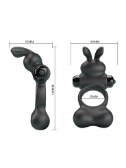 PRETTY LOVE - ANILLO VIBRADOR PARA PENE CON ESTIMULADOR DE CONEJITO 10 FUNCIONES NEGRO