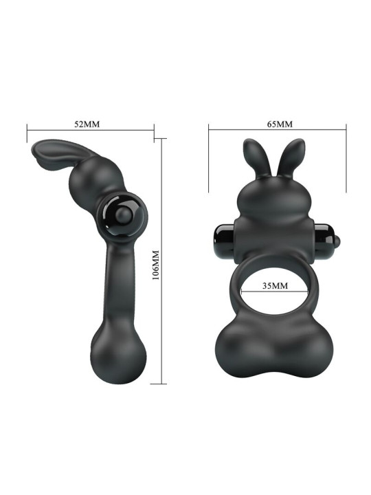 PRETTY LOVE - ANILLO VIBRADOR PARA PENE CON ESTIMULADOR DE CONEJITO 10 FUNCIONES NEGRO