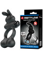 PRETTY LOVE - ANILLO VIBRADOR PARA PENE CON ESTIMULADOR DE CONEJITO 10 FUNCIONES NEGRO