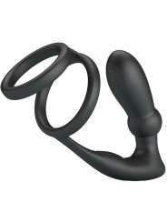 PRETTY LOVE - EMONI ANILLO PENE + PLUG ANAL 12 VIBRACIONES NEGRO