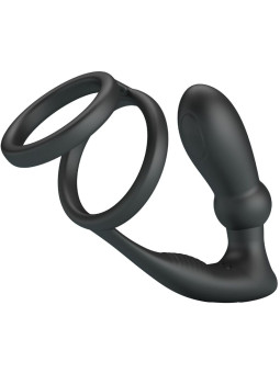 PRETTY LOVE - EMONI ANILLO PENE + PLUG ANAL 12 VIBRACIONES NEGRO
