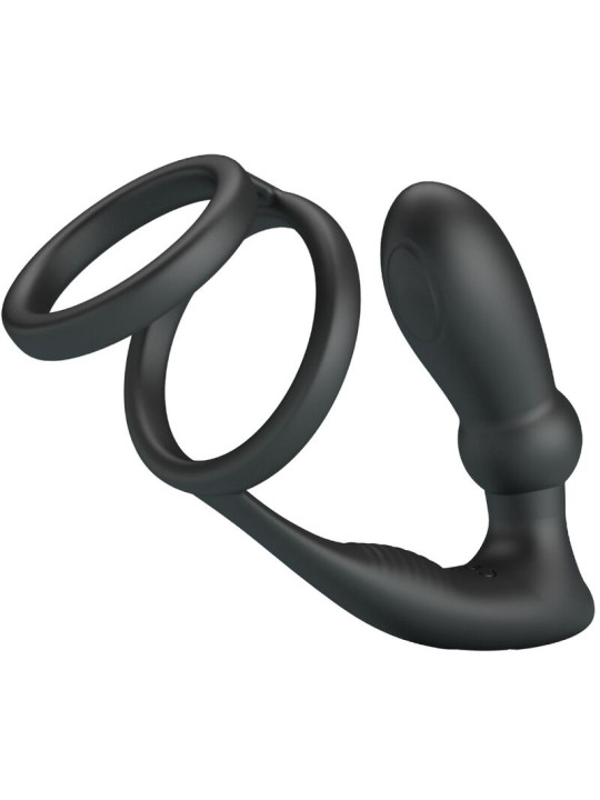PRETTY LOVE - EMONI ANILLO PENE + PLUG ANAL 12 VIBRACIONES NEGRO