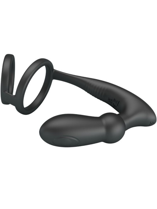 PRETTY LOVE - EMONI ANILLO PENE + PLUG ANAL 12 VIBRACIONES NEGRO
