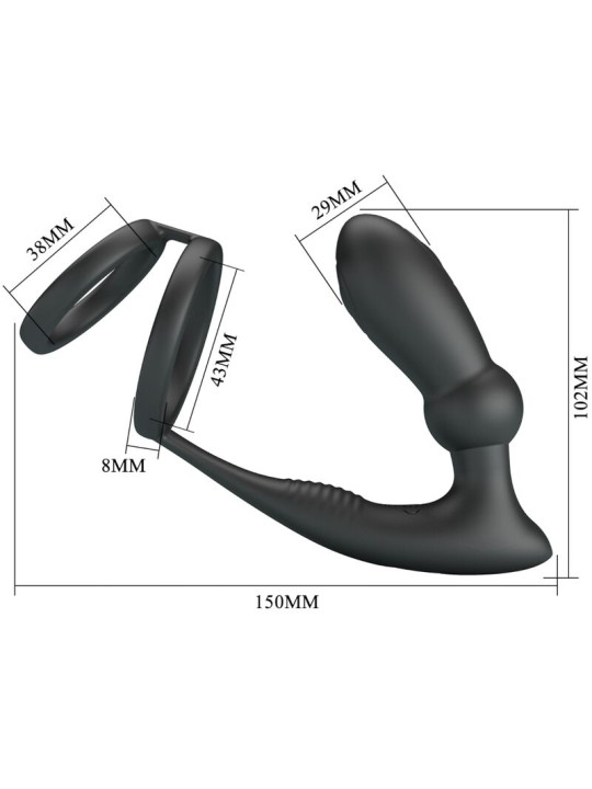 PRETTY LOVE - EMONI ANILLO PENE + PLUG ANAL 12 VIBRACIONES NEGRO