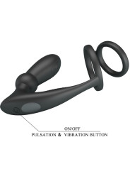PRETTY LOVE - EMONI ANILLO PENE + PLUG ANAL 12 VIBRACIONES NEGRO