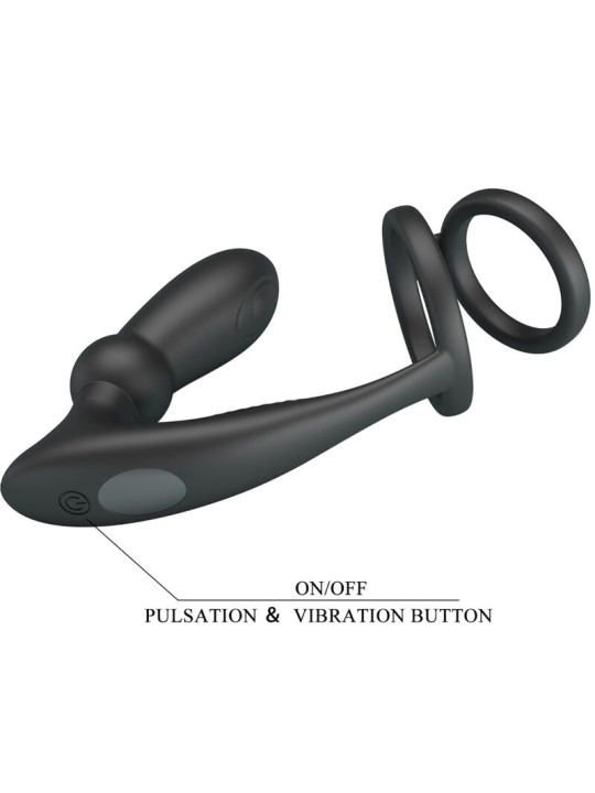 PRETTY LOVE - EMONI ANILLO PENE + PLUG ANAL 12 VIBRACIONES NEGRO