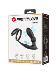 PRETTY LOVE - EMONI ANILLO PENE + PLUG ANAL 12 VIBRACIONES NEGRO