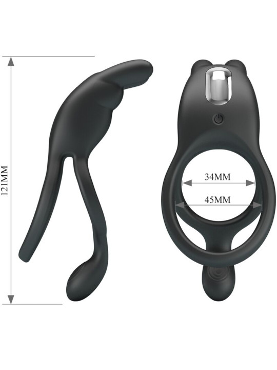 PRETTY LOVE - SETH DOBLE ANILLO VIBRADOR RABBIT 7 VIBRACIONES NEGRO