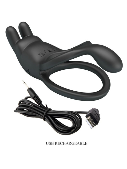PRETTY LOVE - SETH DOBLE ANILLO VIBRADOR RABBIT 7 VIBRACIONES NEGRO