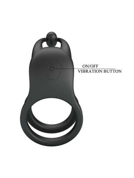 PRETTY LOVE - GOODWIN ANILLO VIBRADOR DOBLE PARA PENE RECARGABLE NEGRO