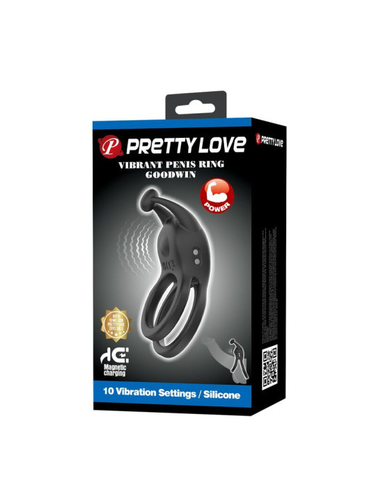 PRETTY LOVE - GOODWIN ANILLO VIBRADOR DOBLE PARA PENE RECARGABLE NEGRO