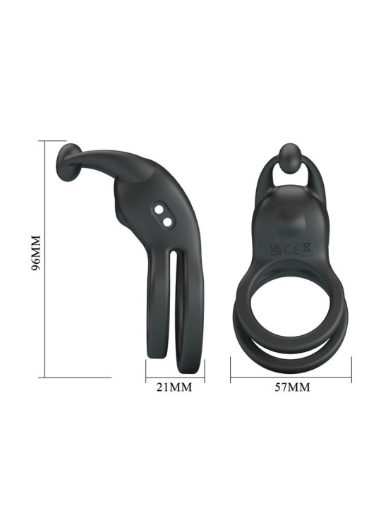 PRETTY LOVE - GOODWIN ANILLO VIBRADOR DOBLE PARA PENE RECARGABLE NEGRO