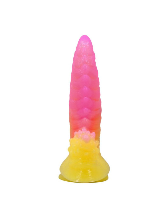 POWER MONSTERS - RIPPLIED MONSTER DILDO FANTASÍA CON VENTOSA 22,5 CM Ø 5,5 CM ROSA Y AMARILLO