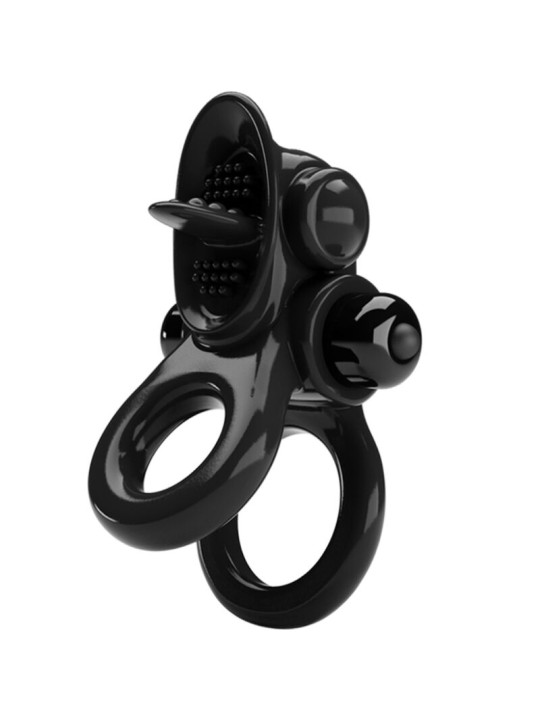 PRETTY LOVE - PASSIONATE RING DOBLE ANILLO VIBRADOR + ESTIMULADOR CLÍTORIS NEGRO