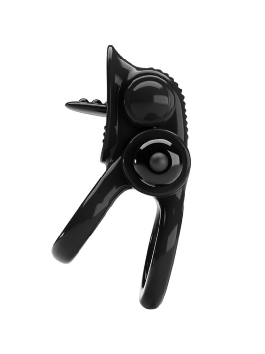 PRETTY LOVE - PASSIONATE RING DOBLE ANILLO VIBRADOR + ESTIMULADOR CLÍTORIS NEGRO