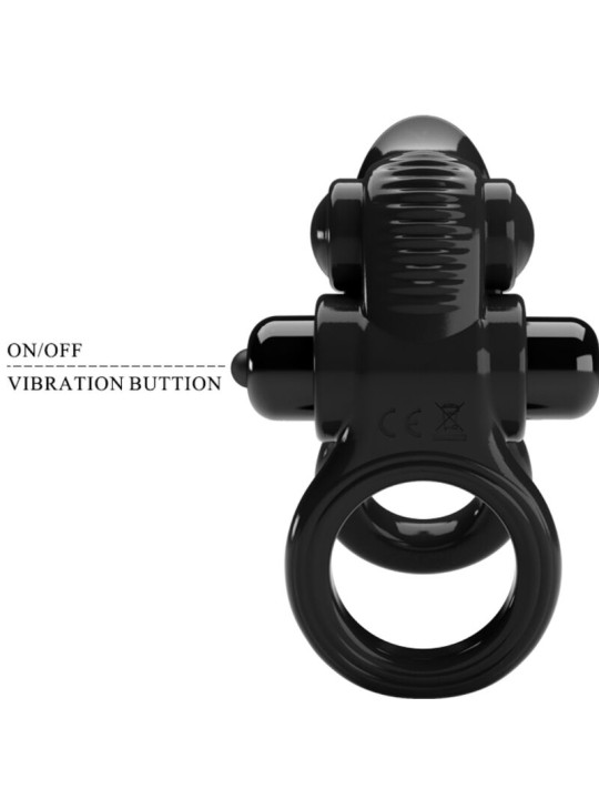 PRETTY LOVE - PASSIONATE RING DOBLE ANILLO VIBRADOR + ESTIMULADOR CLÍTORIS NEGRO