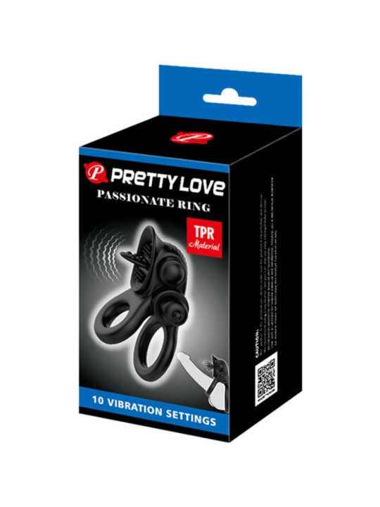 PRETTY LOVE - PASSIONATE RING DOBLE ANILLO VIBRADOR + ESTIMULADOR CLÍTORIS NEGRO