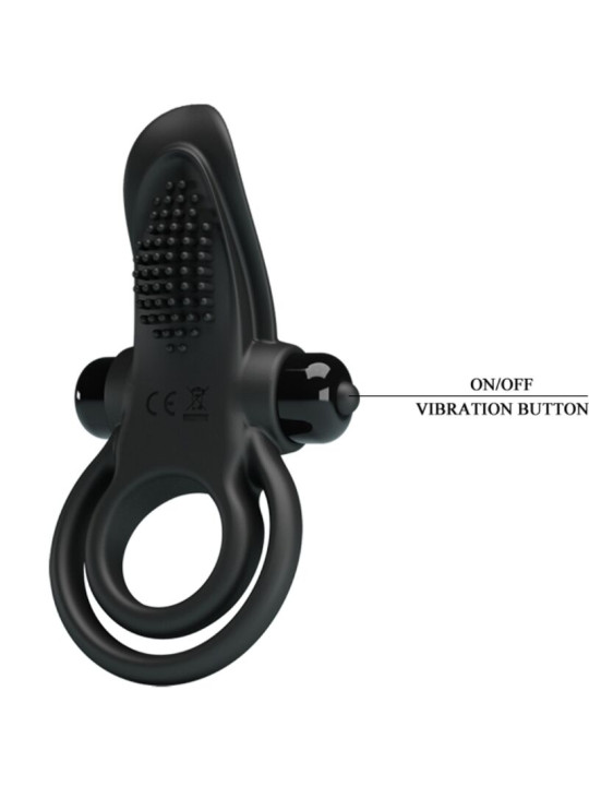 PRETTY LOVE - DOBLE ANILLO VIBRADOR + ESTIMULADOR CLÍTORIS 10 VIBRACIONES NEGRO