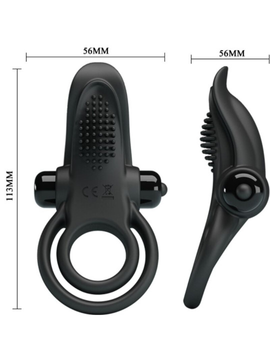 PRETTY LOVE - DOBLE ANILLO VIBRADOR + ESTIMULADOR CLÍTORIS 10 VIBRACIONES NEGRO