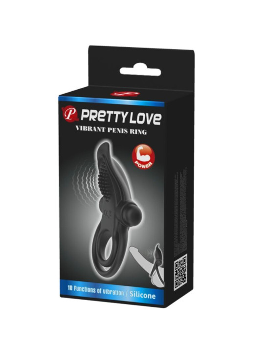 PRETTY LOVE - DOBLE ANILLO VIBRADOR + ESTIMULADOR CLÍTORIS 10 VIBRACIONES NEGRO
