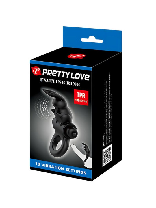 PRETTY LOVE - EXCITING RING ANILLO VIBRADOR RABBIT 10 VIBRACIONES NEGRO