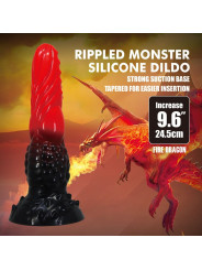 POWER MONSTERS - FIRE DRAGON DILDO FANTASÍA CON VENTOSA 24,5 CM Ø 5,8 CM ROJO Y NEGRO