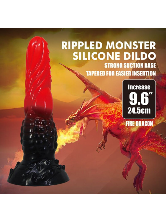 POWER MONSTERS - FIRE DRAGON DILDO FANTASÍA CON VENTOSA 24,5 CM Ø 5,8 CM ROJO Y NEGRO