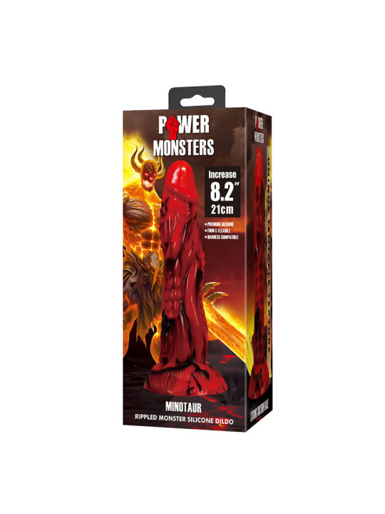 POWER MONSTERS - MINOTAUR DILDO FANTASÍA CON VENTOSA 21 CM Ø 5 CM ROJO Y NEGRO