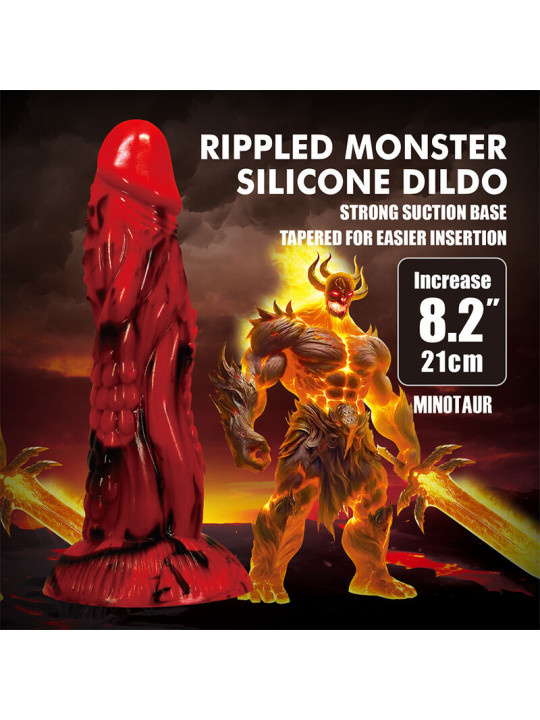POWER MONSTERS - MINOTAUR DILDO FANTASÍA CON VENTOSA 21 CM Ø 5 CM ROJO Y NEGRO