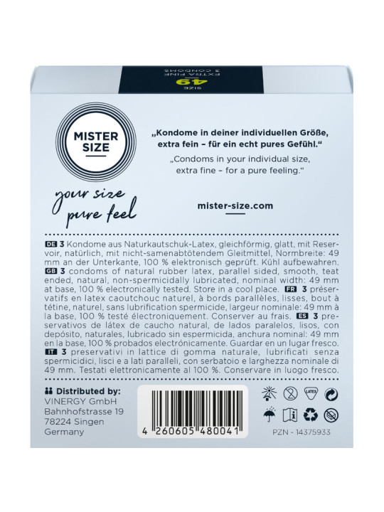 MISTER SIZE - PRESERVATIVOS TALLA S 49 MM (3 UNIDADES)