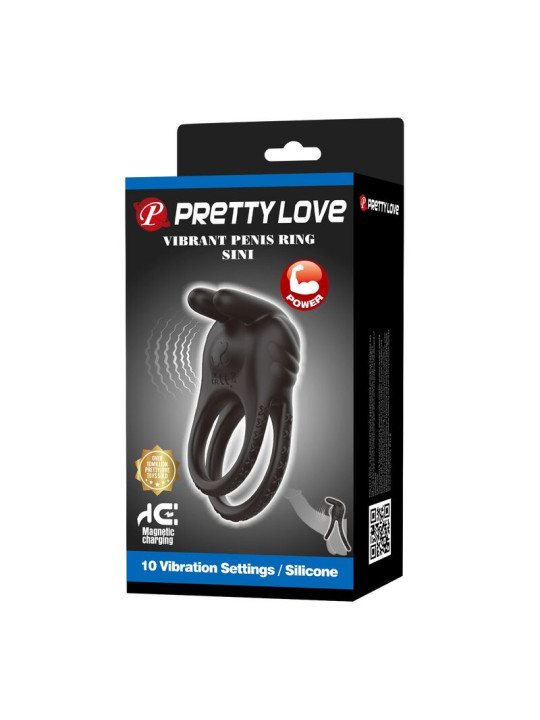 PRETTY LOVE - SINI ANILLO PARA PENE VIBRADOR RECARGABLE 10 FUNCIONES NEGRO