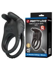 PRETTY LOVE - SINI ANILLO PARA PENE VIBRADOR RECARGABLE 10 FUNCIONES NEGRO